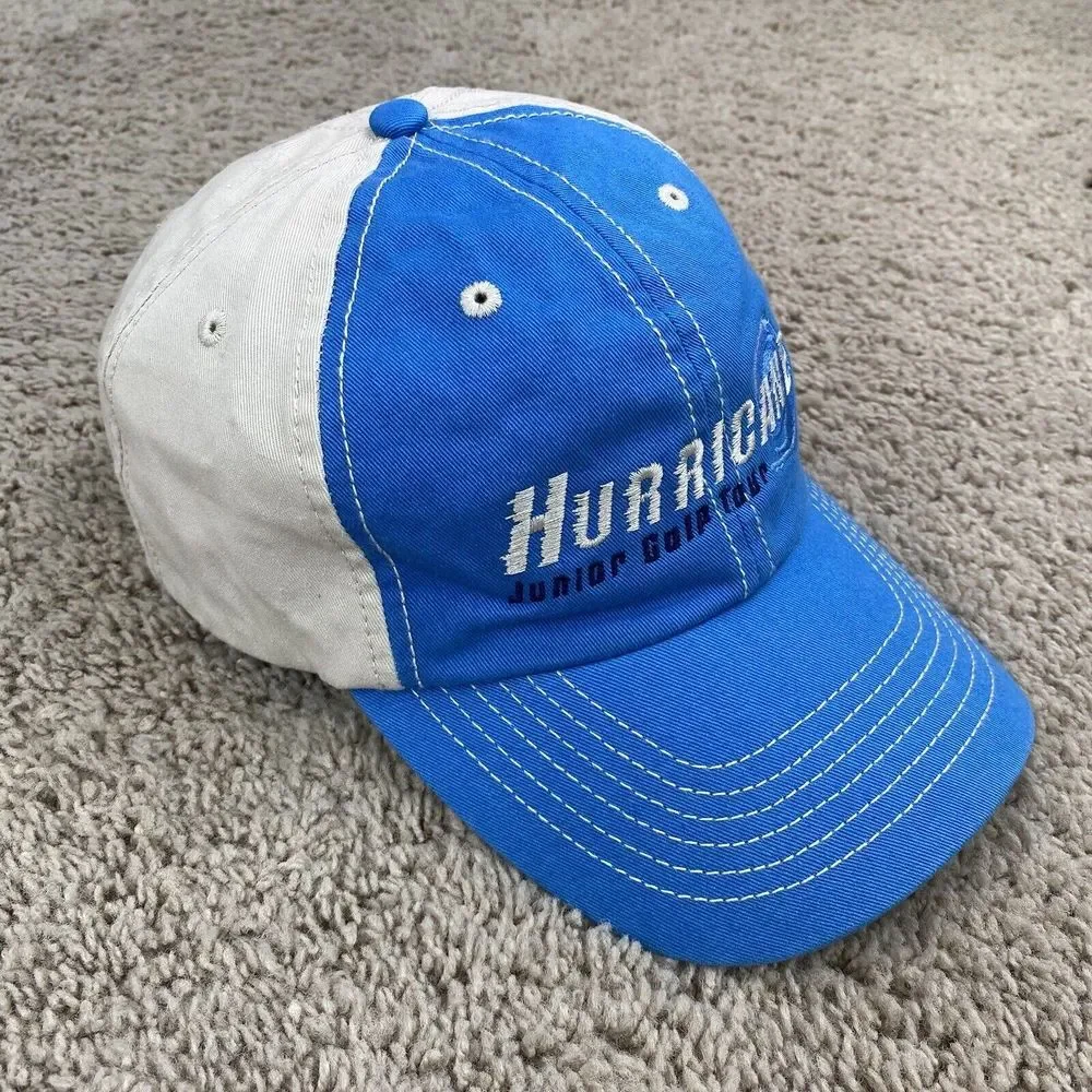 Hurricane Junior Golf Tour ADG Hat‎ Khaki Blue Adjustable Script Logo Dad Cap